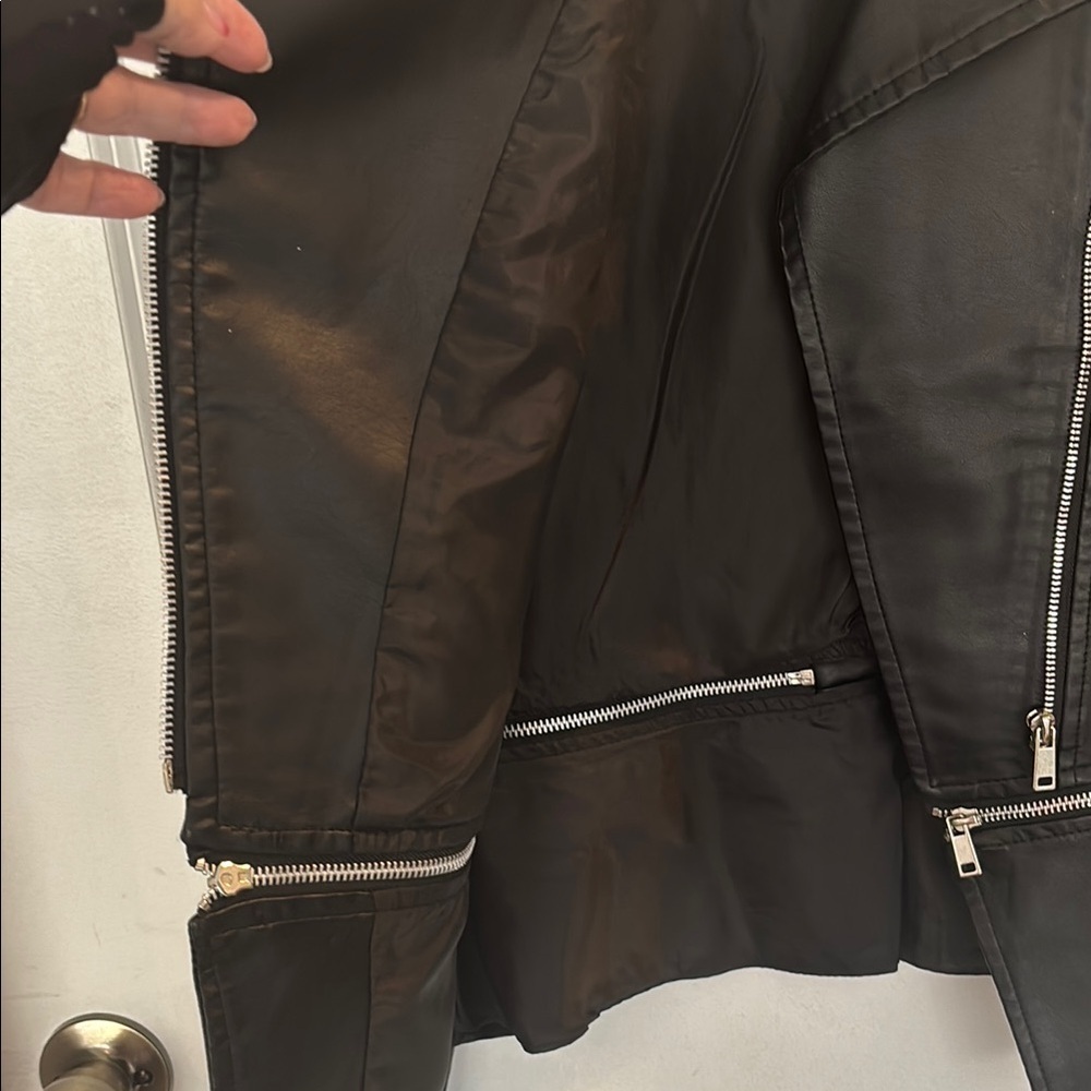 Black faux Leather motorcycle Jacket with Asymmetrical Zipper- NWOT - Picture 2 of 5